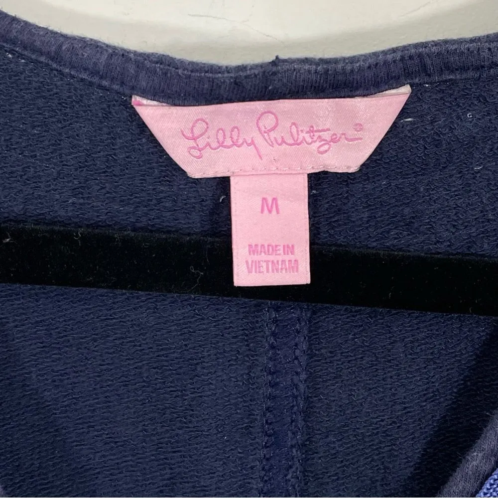 Lilly‎ Pulitzer Clarkson French Terry Shift Dress Navy V-Neck Size MEDIUM - Image 4