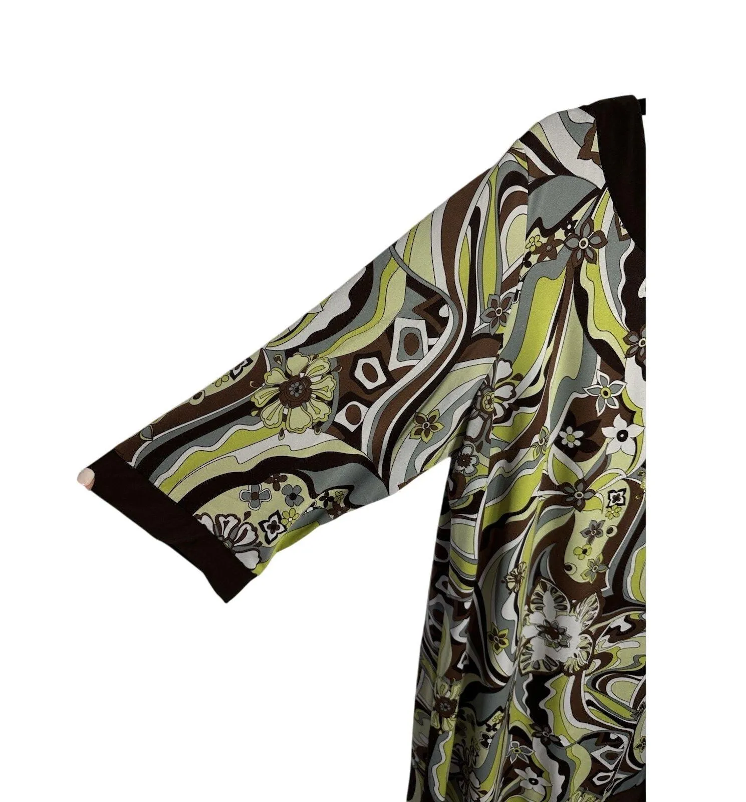 Karin Stevens KSL Dress Size 20W Green Brown Scoop Neck Funky Pattern Artsy - Image 3