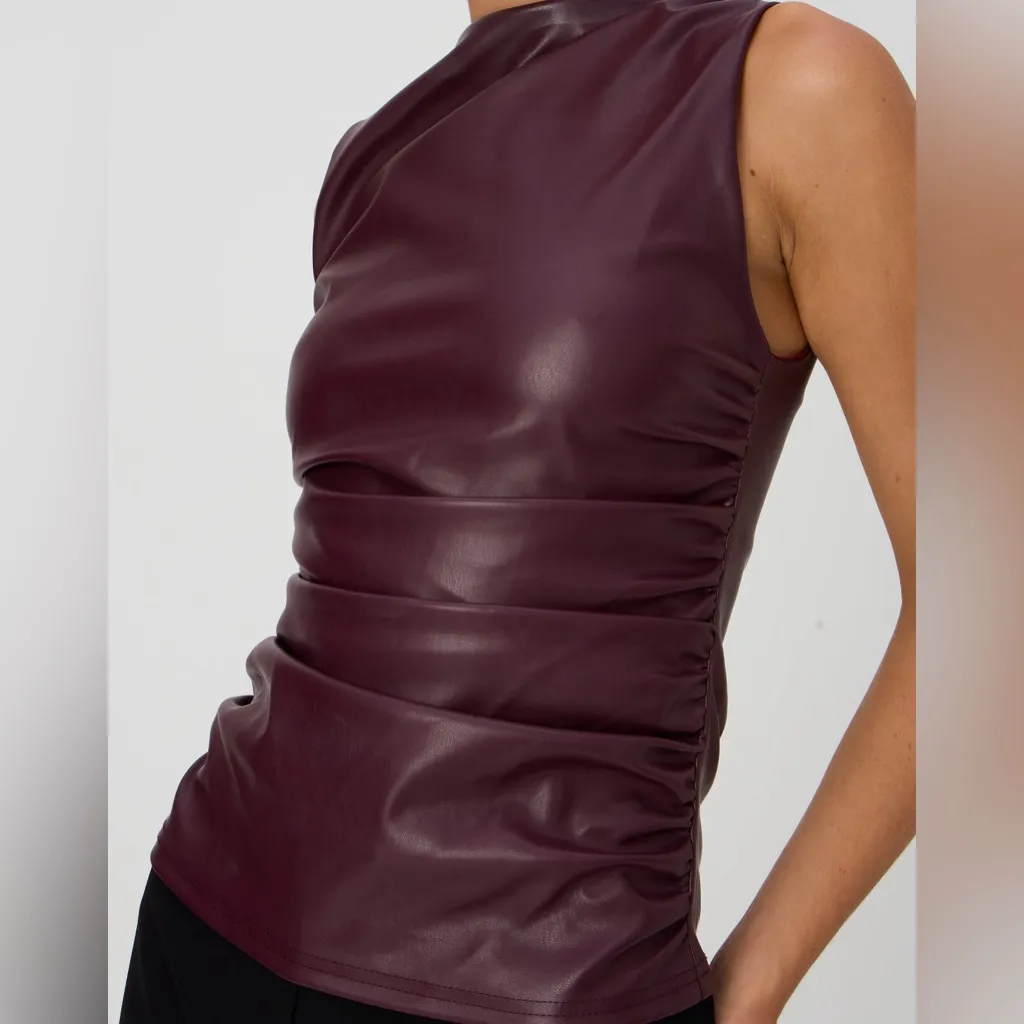 Glassons Ruched Faux Leather Top - Image 4