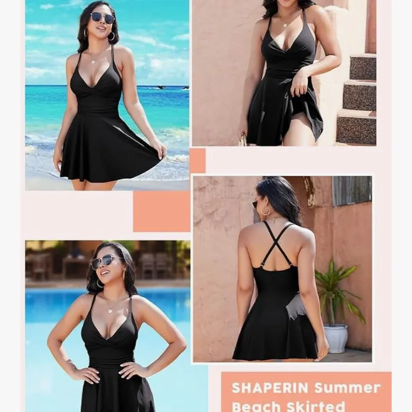 SHAPERIN Women 1pc Skirted Swimsuit Tummy Control Bathing Suit Swim Dress Medium - Image 10