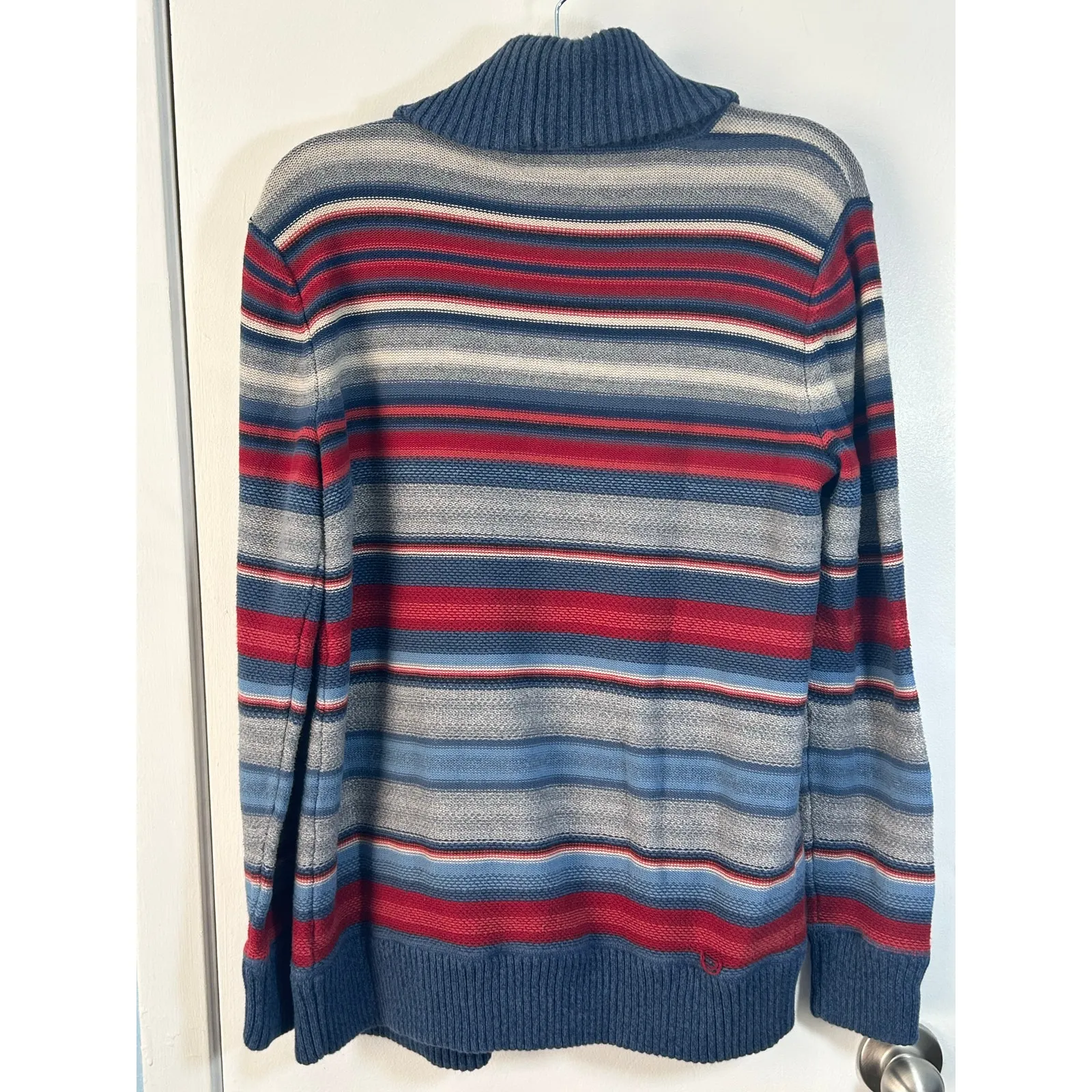 Vintage Lauren Jeans Co Cardigan Sweater Large Blue Red Striped Cabin Core - Image 5