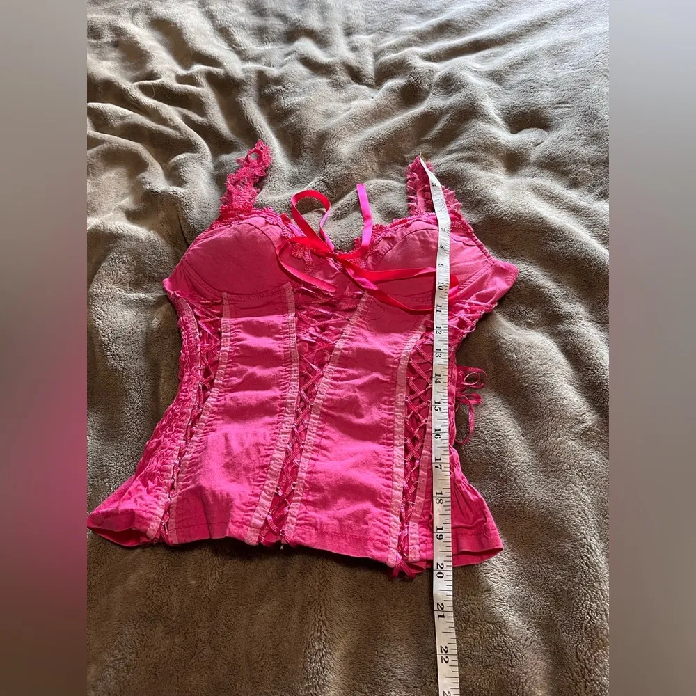 Renaissance Vintage Full Breast Hot Pink Tie Corset Tank Top Women’s Sz M EUC Size M - Image 5