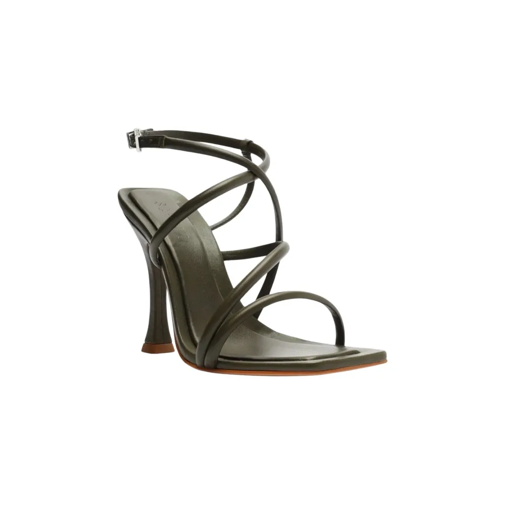 Schutz Lovi Strappy Leather Ankle Strap Heeled Sandal Military Green 8.5 - Image 2