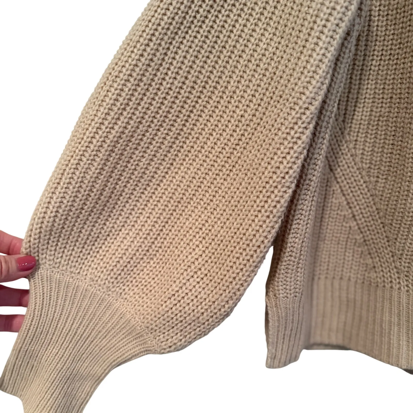 Lulus Chunky Cable Knit Sweater Women's Large Cream Balloon Sleeve Hippie Dainty - Image 3