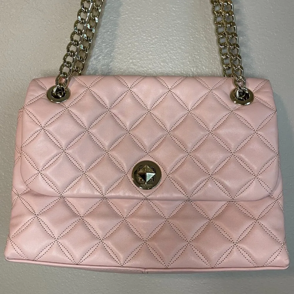 Kate Spade Natalia Medium Flap Crossbody Shoulder Quilted Leather Pink Blush - Image 3