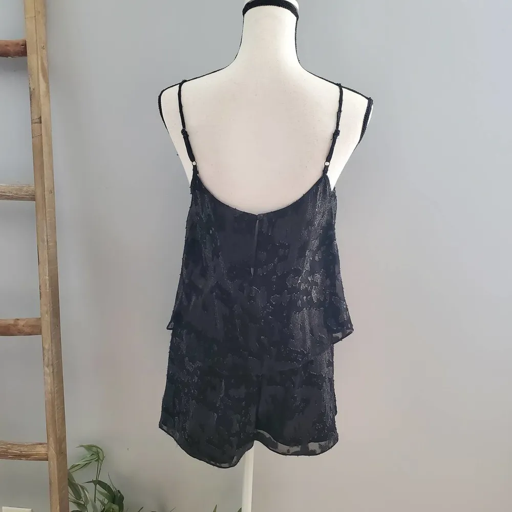 BCBGeneration Black Spaghetti Strap Tiered Shimmer Romper S - Image 2