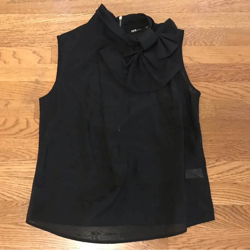 Bow Knot Sheer Sleeveless Black Blouse size M - Image 2