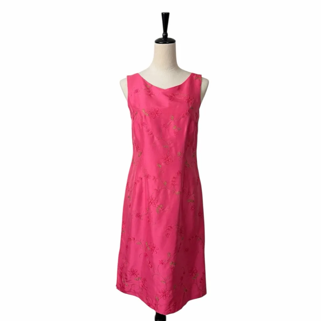 Harold’s Vintage Pink Floral Embroidered Sleeveless Silk Dress Women’s Size 4 - Image 12