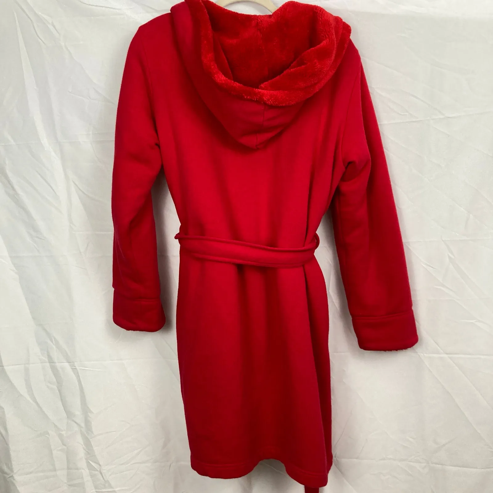 Lands End Womens XS FLAW Red Plush Fleece Lined Bath Robe Winter Cozy Spa Lounge - Image 2