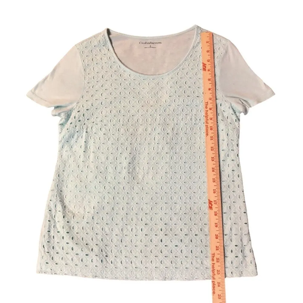 Croft & Barrow Top Womens S Used Blue Eyelet Some Wash Wear - Image 13