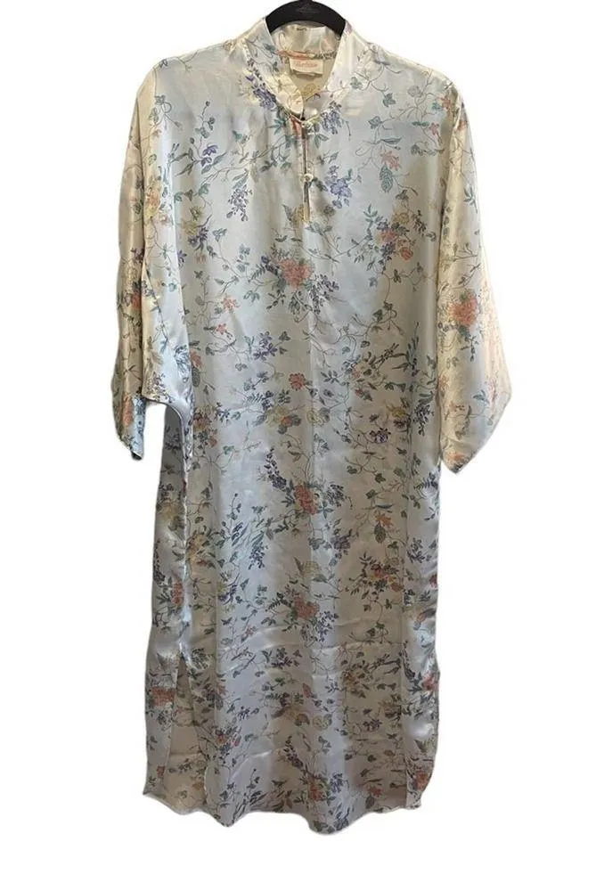 Barbizon Nightgown Floral Ivory Pink Size Large Vintage Kimono Mock Neck Rare - Image 7