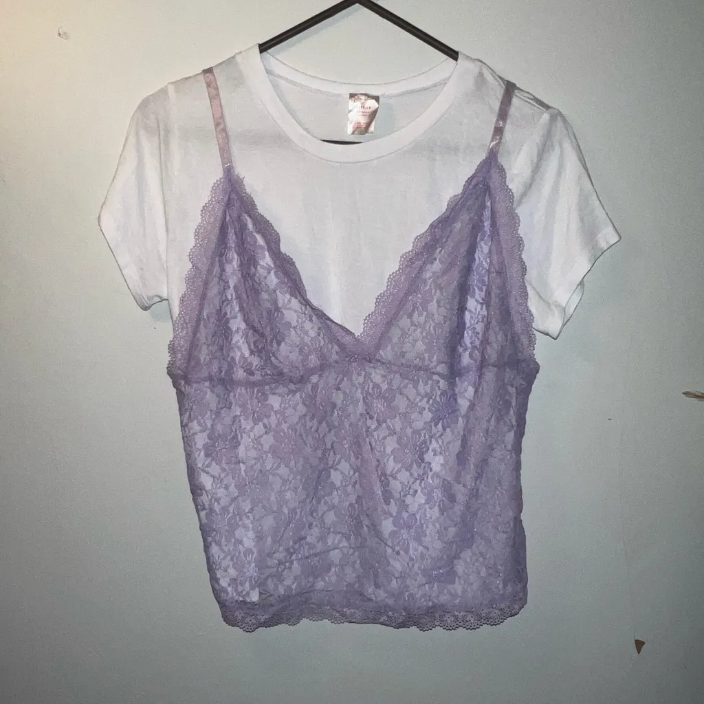 Source Unknown White and Lavender Crop Top - Image 4