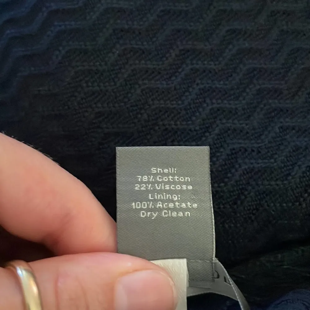 Ann Taylor Lt Jacket Navy Blue Textured 3 Button 3/4 Sleeve Pockets Cotton - Image 7