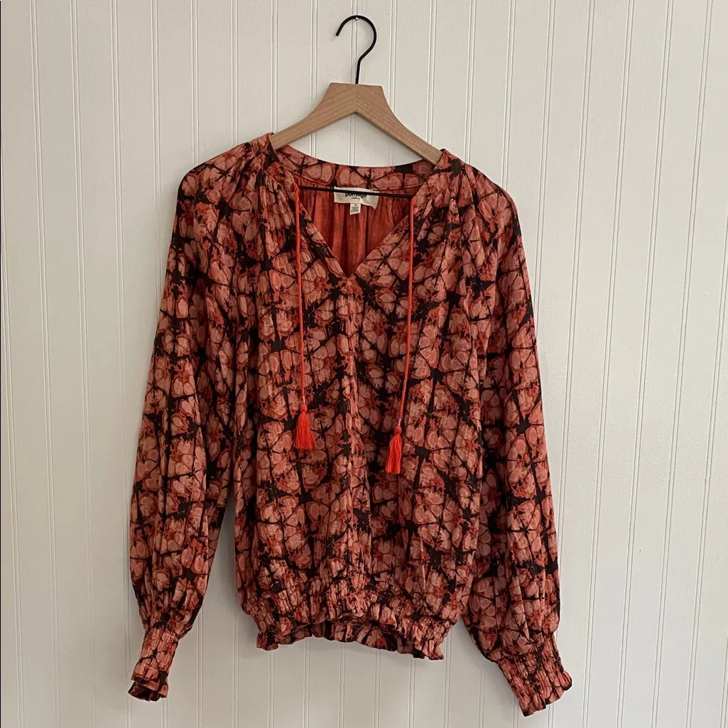 ANTHROPOLOGIE Porridge Elisabeth Peasant Blouse Tassel Boho Abstract Size M - Image 9