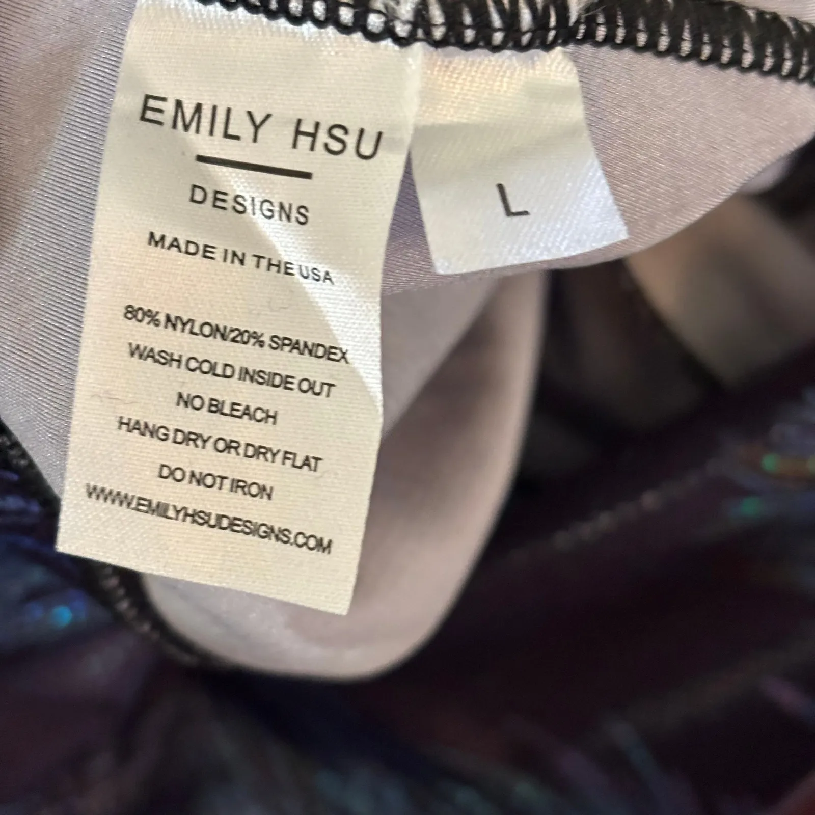 Emily Hsu Peacock Feather Leggings Sz L Blue Activewear Workout Irridescent Size L - Image 6