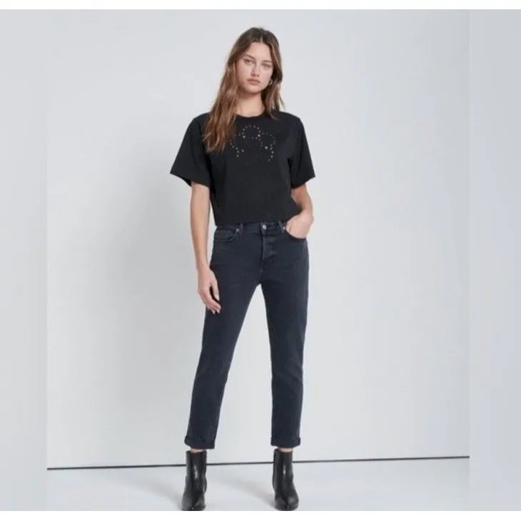 7 For All Mankind Luxe Vintage Josefina 27 Boyfriend Faded Black Button Fly Crop - Image 9