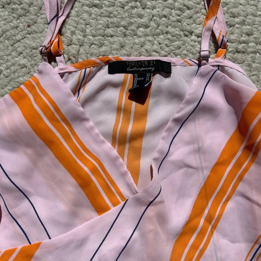 Forever 21 pink and orange striped flowy tank, adjustable straps women size xs - Image 2