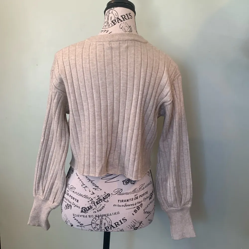 Poof! Women’s Large Ribbed Tan Crew Neck Sweater - Image 3