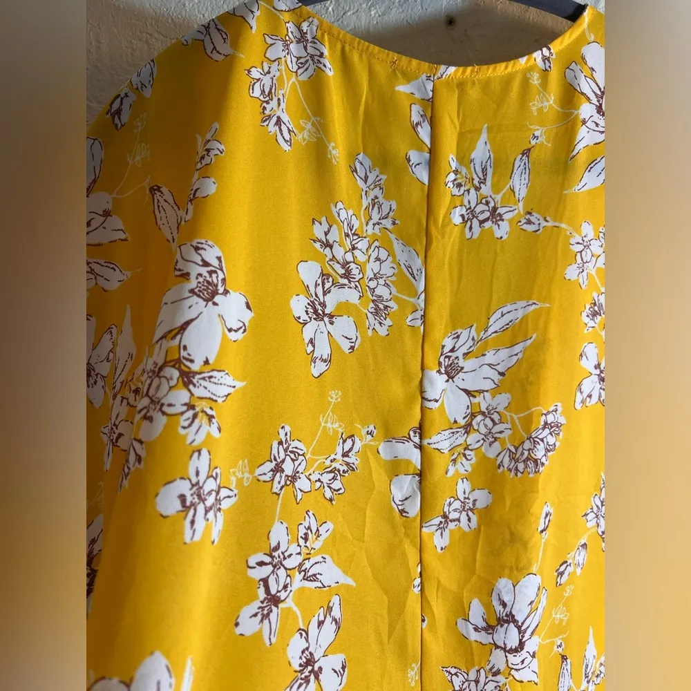 West Kei Yellow Flutter Sleeve Blouse with Draped Front floral business casual - Image 9
