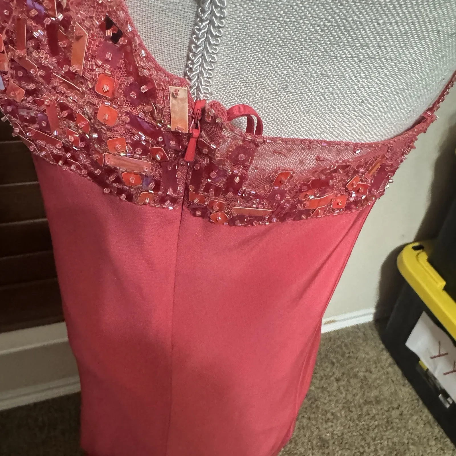 Gilar Evening Gown Maxi Beaded Dress Coral Pink sz 8 Glam Prom Fairy Formal - Image 7