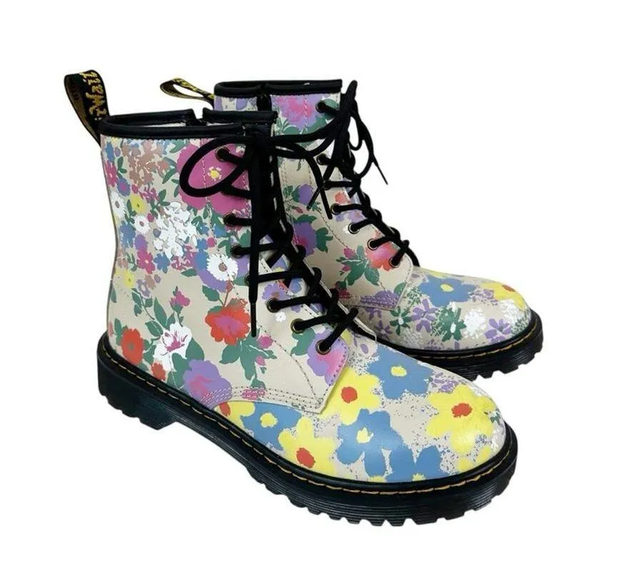 Dr. Martens Boots Womens 6 Floral Print Lace Up 1460 Y Multicolor Docs - Image 2