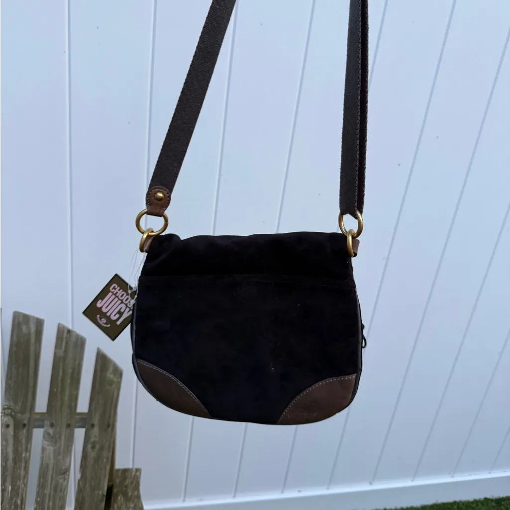 Juicy Couture Y2K Crossbody Bag Purse Love Your Couture Velour Black‎ Brown H - Image 10