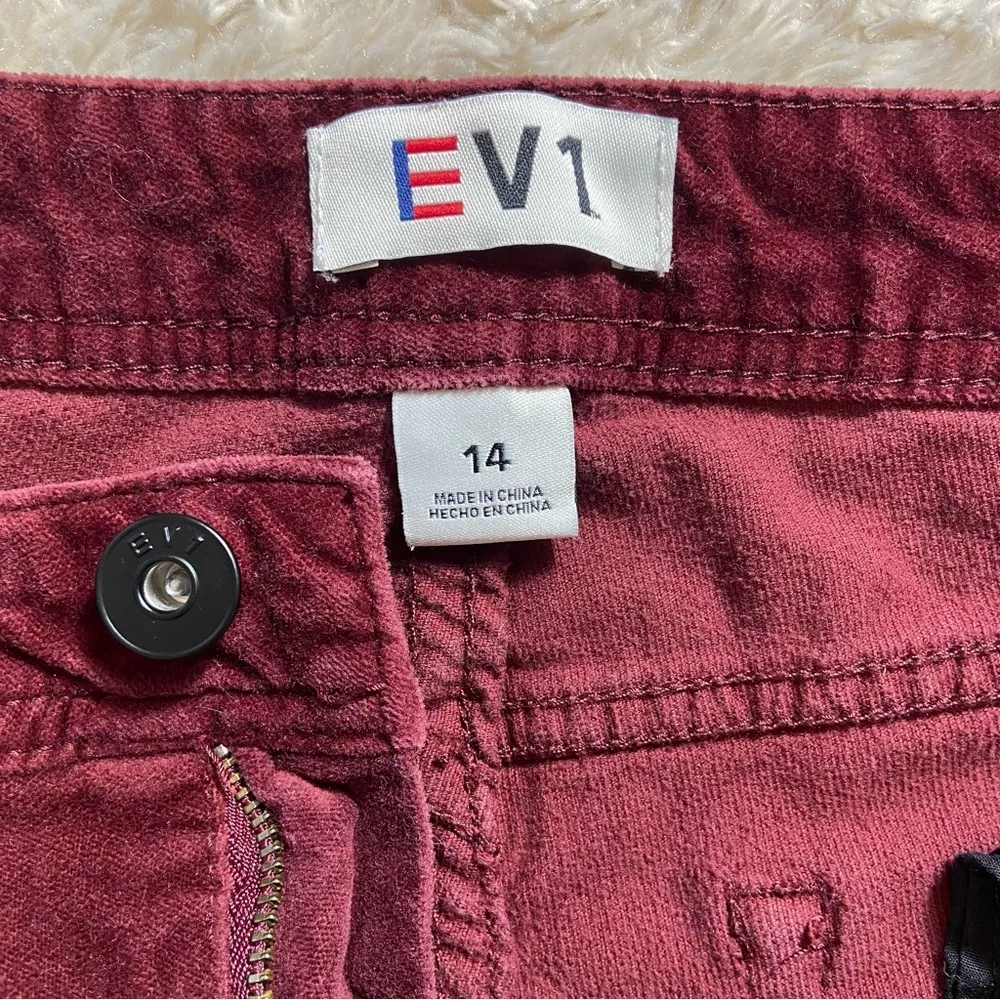 EV1 Velvet Deep Red Ankle Length Slim Cut Mid Rise Jeans Size 14 Cotton - Image 8