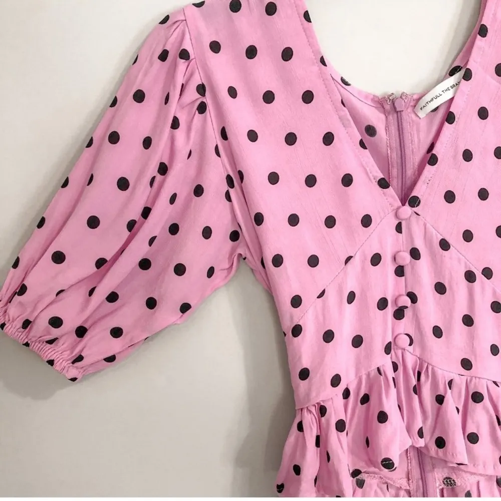 Faithfull the Brand Mona Pink Puff Sleeve Polka Dot Blouse Size M/6 - Image 5