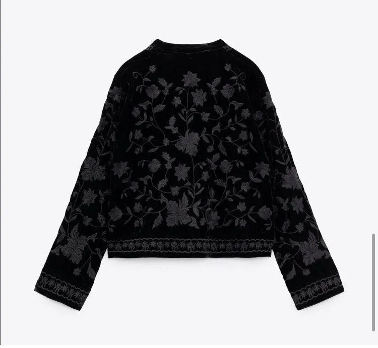 ZARA Black Velvet Embroidered Kimono Jacket - Image 11