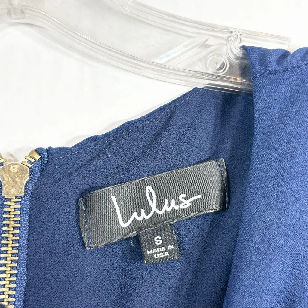 Lulus Small Dress Navy Blue Shift Mini Short Sleeve Satin Back Zip‎ 43232 809 - Image 7