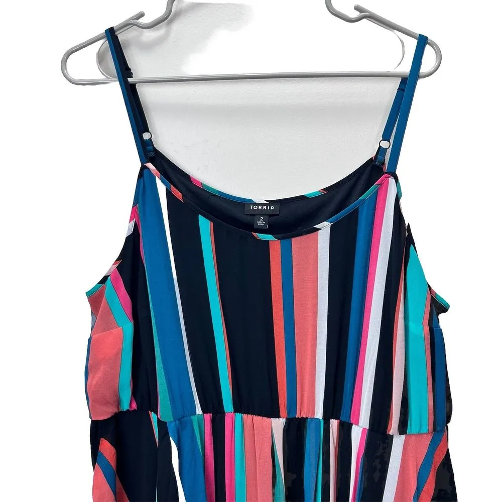 Torrid Colorful Stripes Chiffon Pleated Sleeveless Midi Dress Size 2X Pockets‎ - Image 5