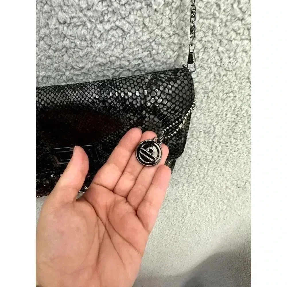 Big Buddha‎ Faux Snake Skin sequin Clutch Purse black Shoulder Chain Strap y2k - Image 4