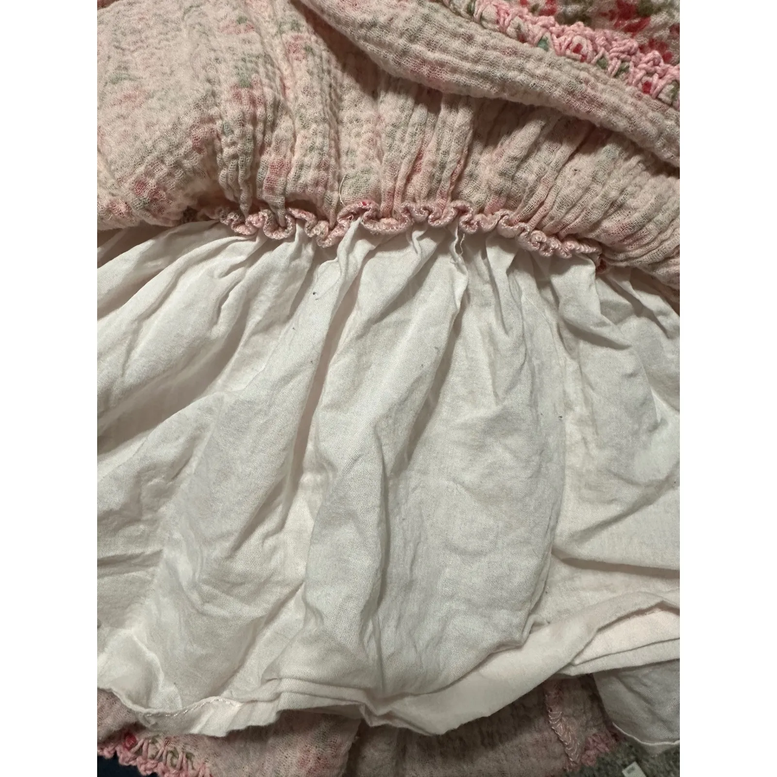 SHE MADE ME Smocked Floral Mini Skirt Ruffle Trim Pink Green Boho Beach XS S Size M - Image 6