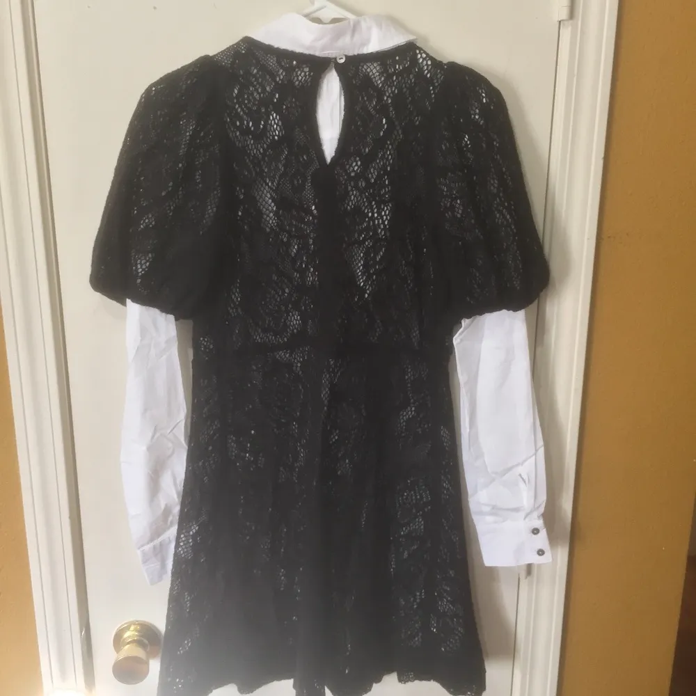 Free People size XS lace overlay long sleeve tunic PRINCESS collared shirt dress - Image 4
