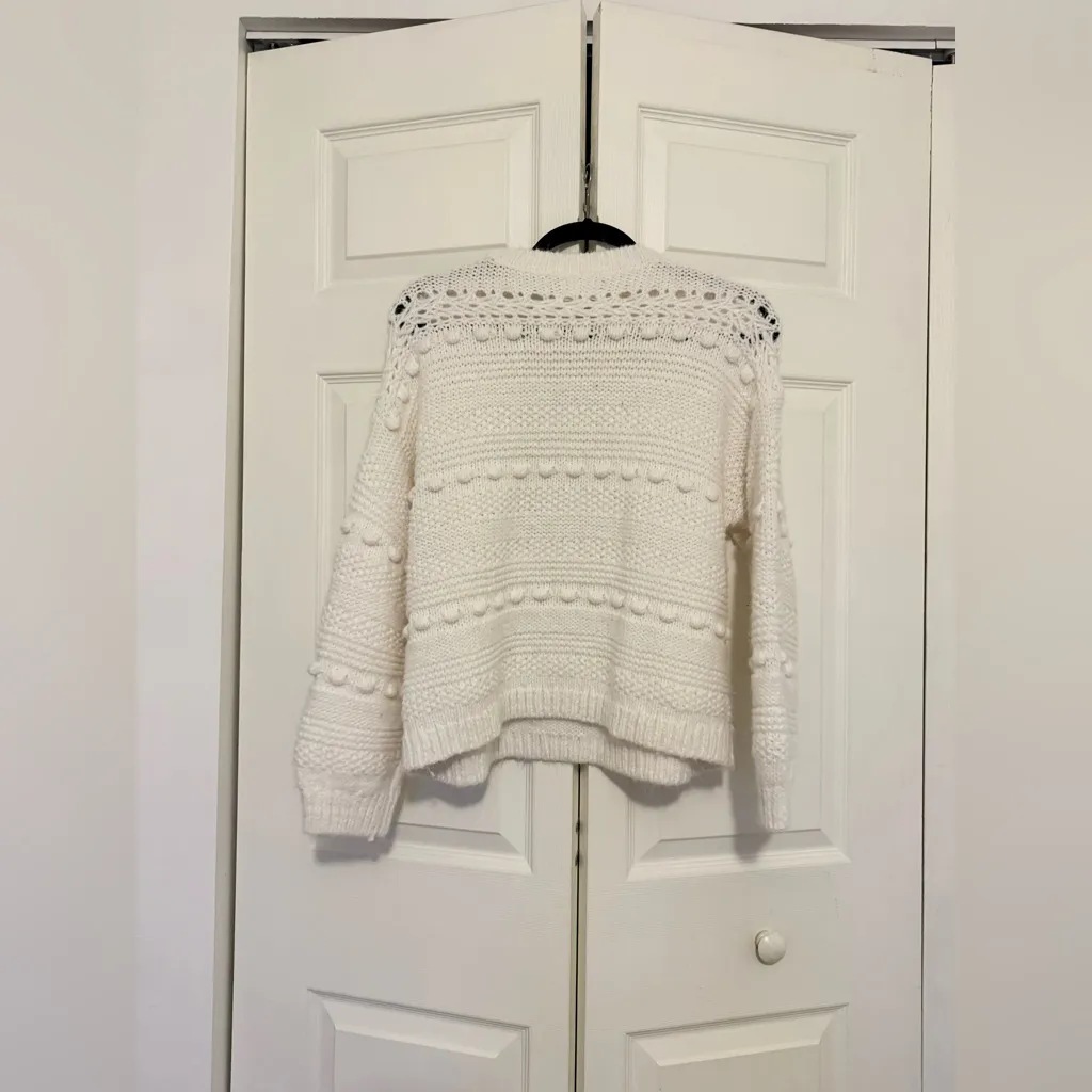 LOFT Lou & Grey Alpaca Blend White Cream Knit Sweater Size Small Bobble Pom Pom - Image 6