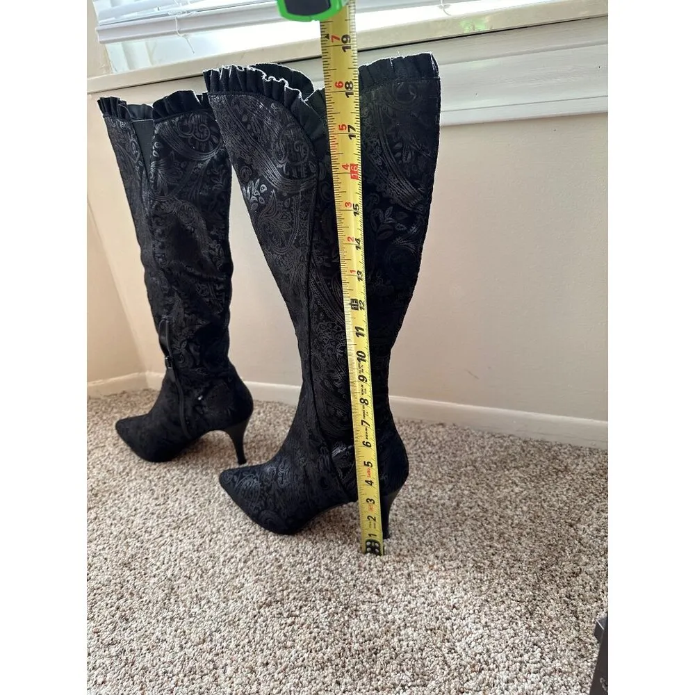 Impo Stretch Sofia Black Knee-High Heeled Boots Size 8M With Flaw Pointed Toe - Image 8