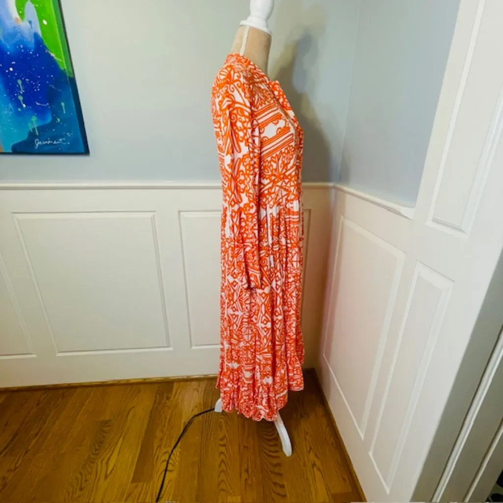 Mare Mare x Anthropologie Lynda Maxi Dress MEDIUM PETITE Tiered Boho Cottage Orange Size undefined - Image 7