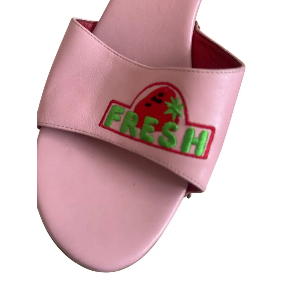 C LABEL y2k Vintage Fresh Strawberry Pink Leather Sandals Heels Size 11 - Image 3