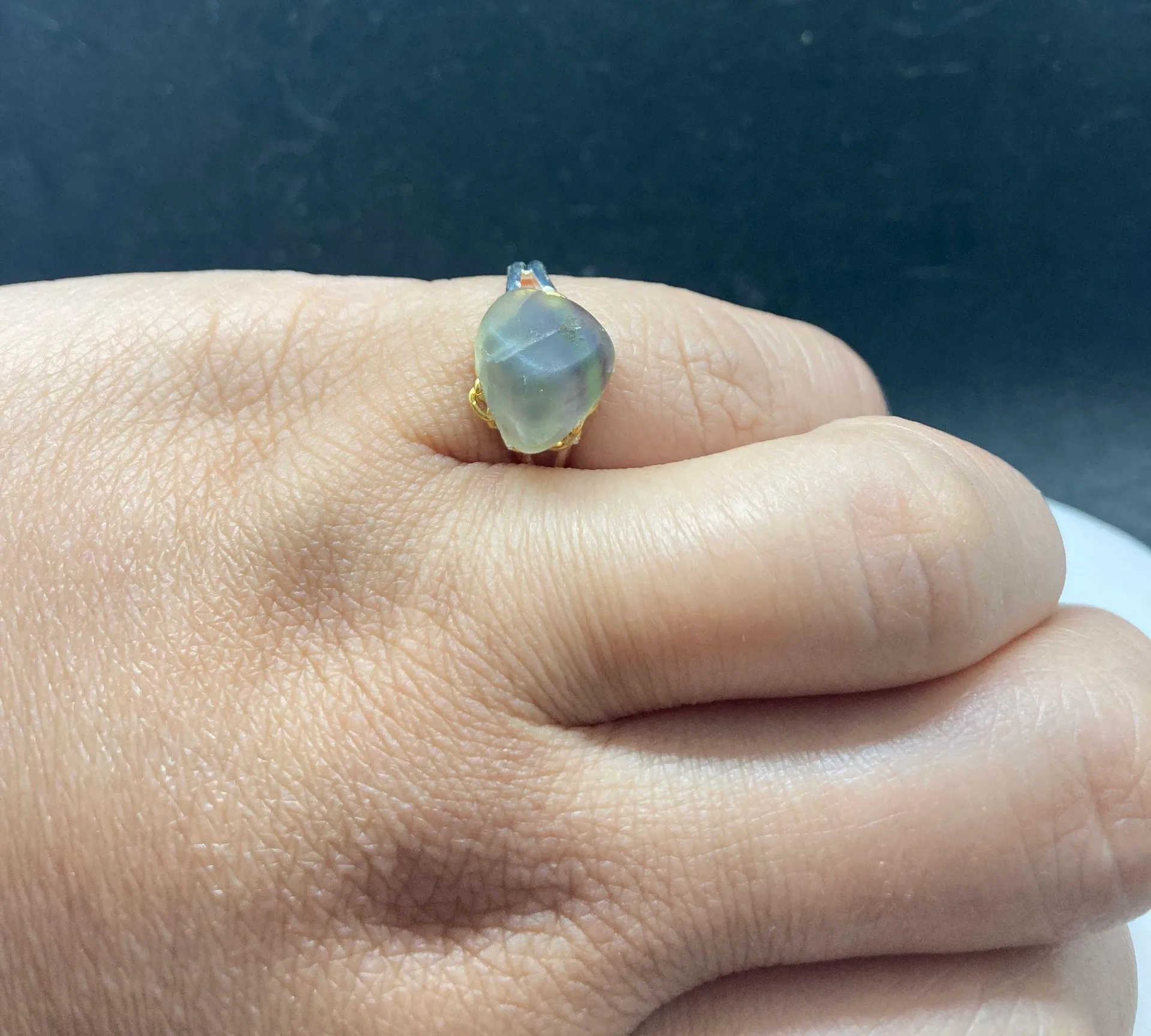 Rainbow Crystal Stainless Steel Ring With Gold Chain  - Image 3