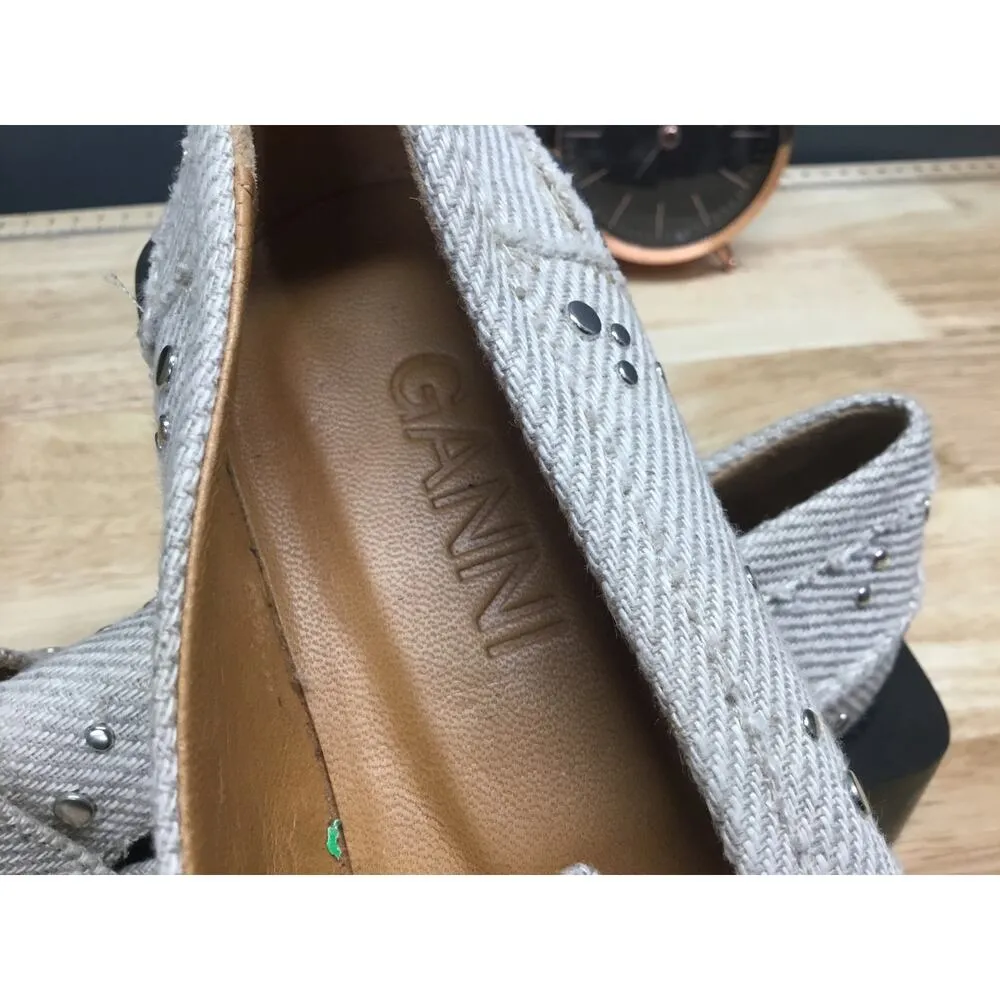 Ganni Platform Moccasins Loafers Women's 5 White Black Studded Slip-On Flats - Image 7