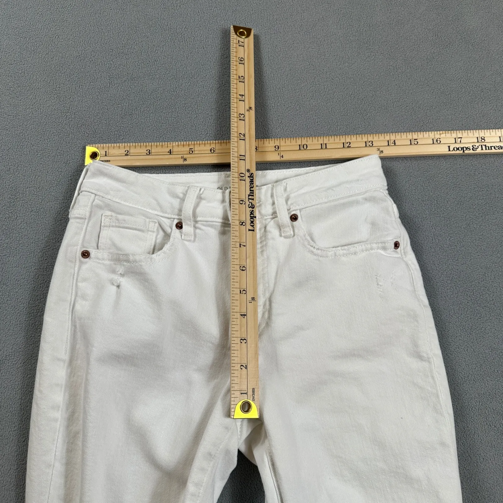 Old Navy Jeans 0 Petite Womens OG Straight Leg High Rise White Distressed Slim - Image 3