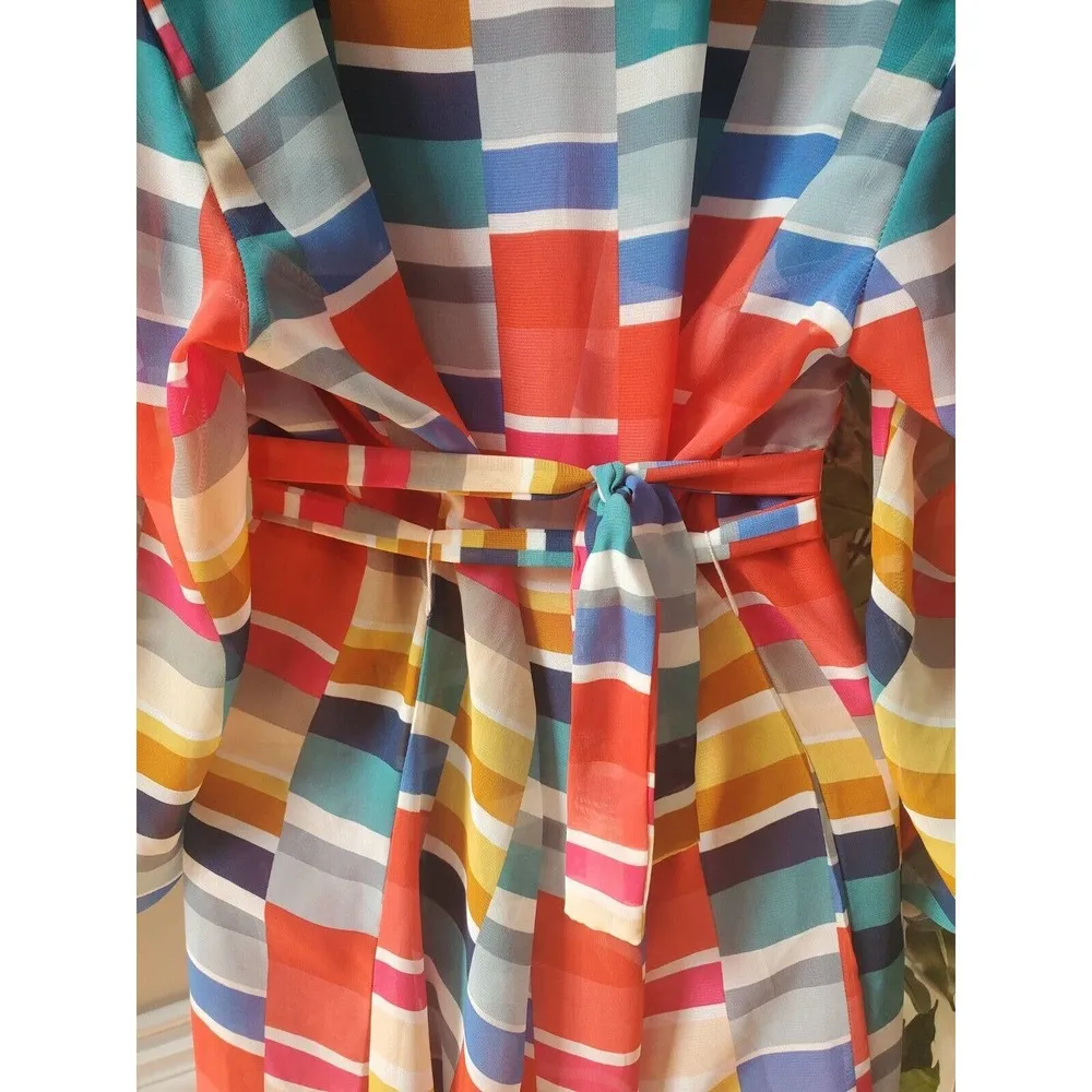 Tacera Women's Multicolor Polyester Round Neck Long Sleeve Knee Length Dress L - Image 7