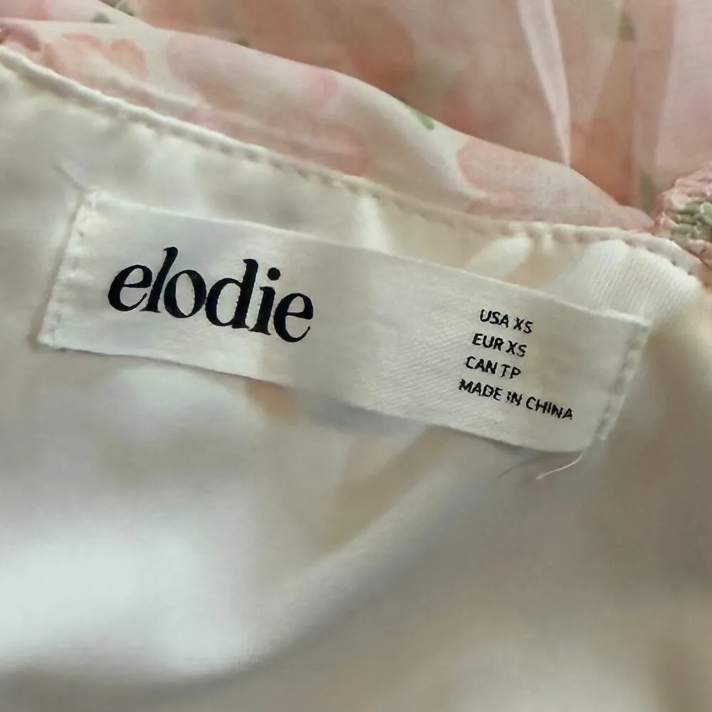 Womens XS Pink Floral Ruffle Chiffon Ruched Bodycon Mini Dress Spring - Image 7