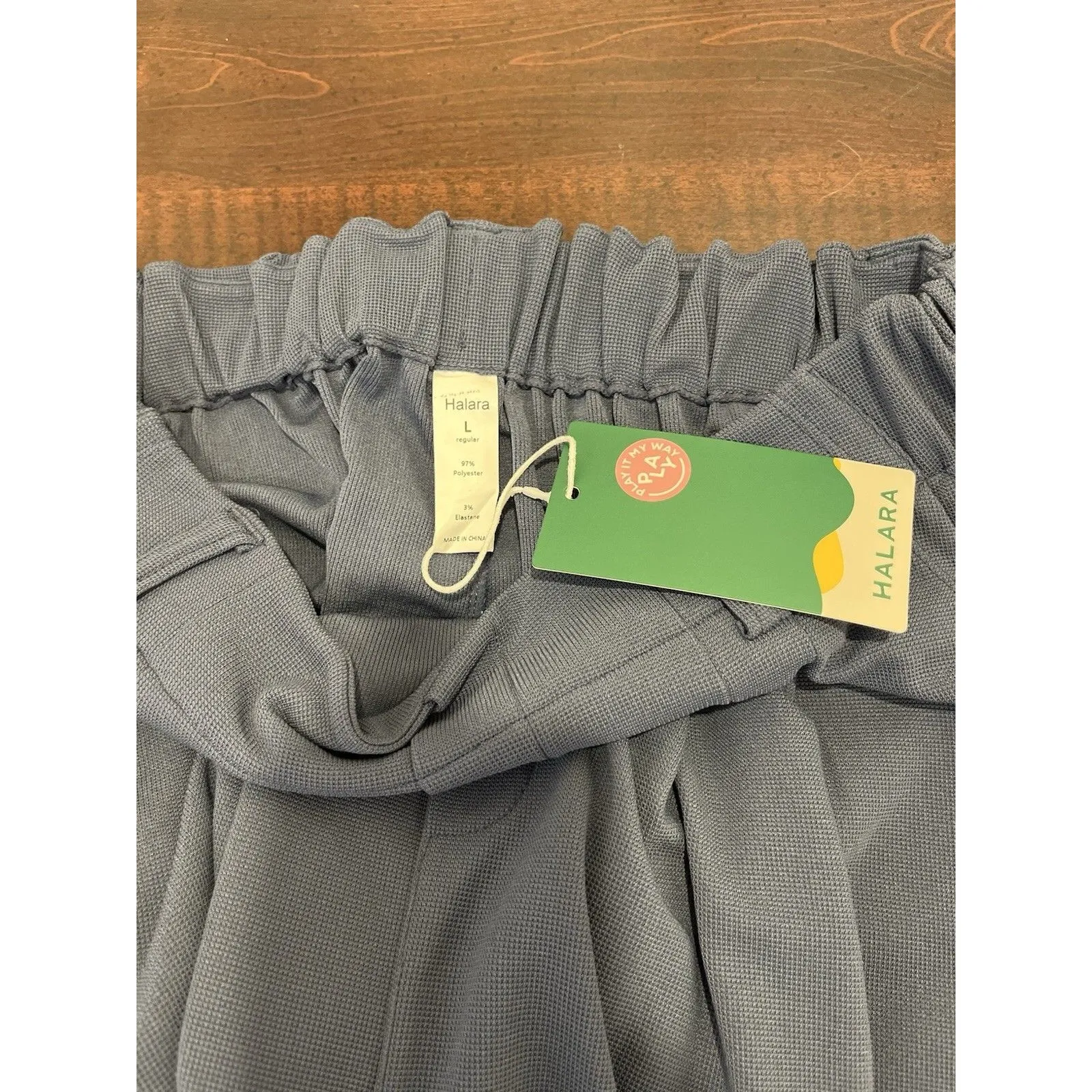 Halara High Waisted Pleated Wide Leg  Palazzo Pant Blue Sz L Knit Utility - Image 7