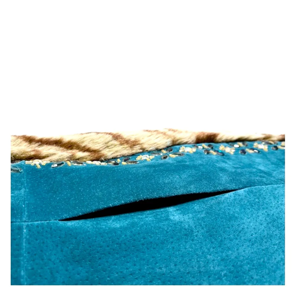 Vintage Margaret Godfrey Y2k Suede Faux Fur Jeweled Penny lane Coat Size Small Blue - Image 7