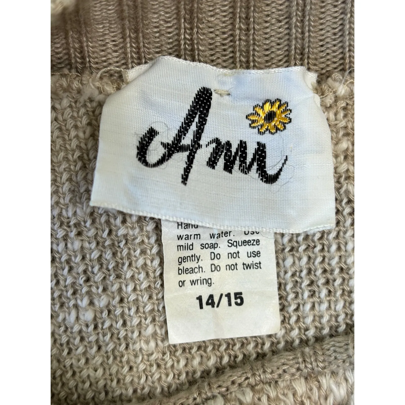 Vintage Ami Plaid‎ Sweater Size 14/15 Cream Beige Batwing Sleeve Knit Top Tan - Image 4