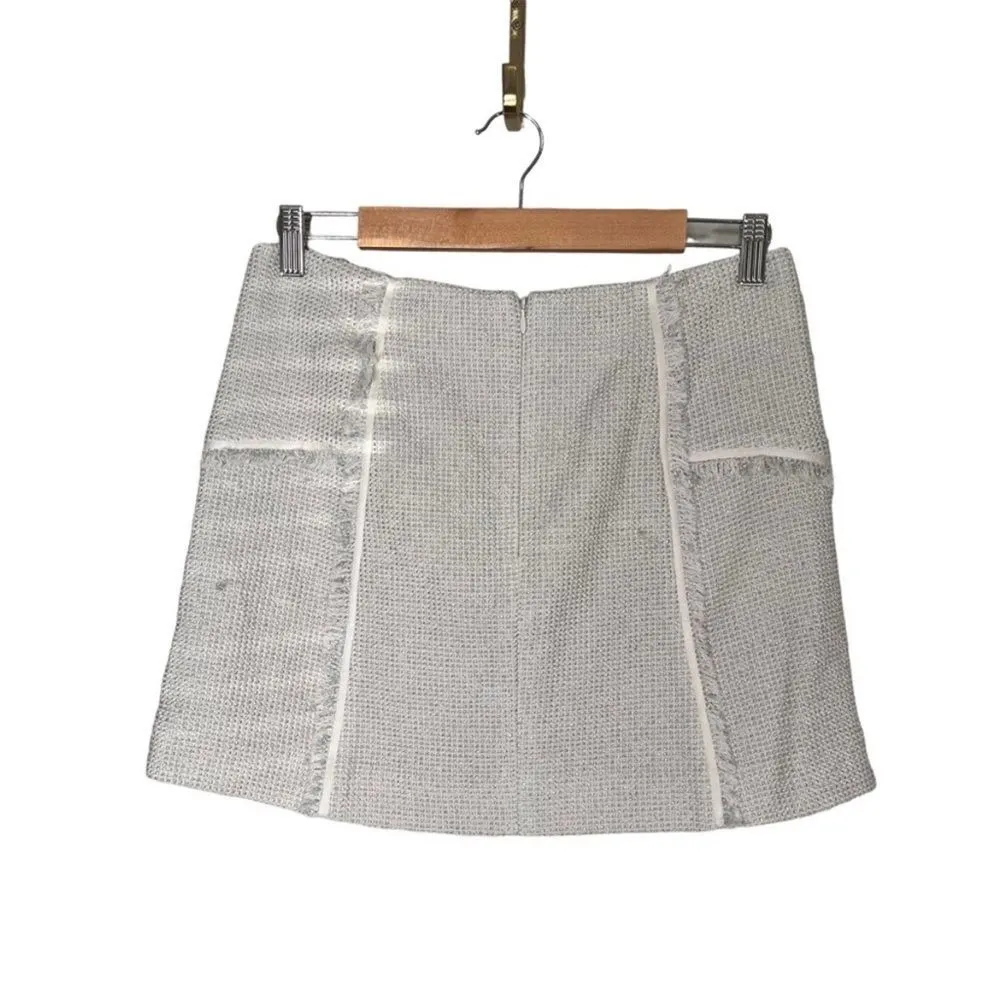 Veronica Beard Starck skirt ivory silver tweed fringe mini skirt size 10 - Image 6