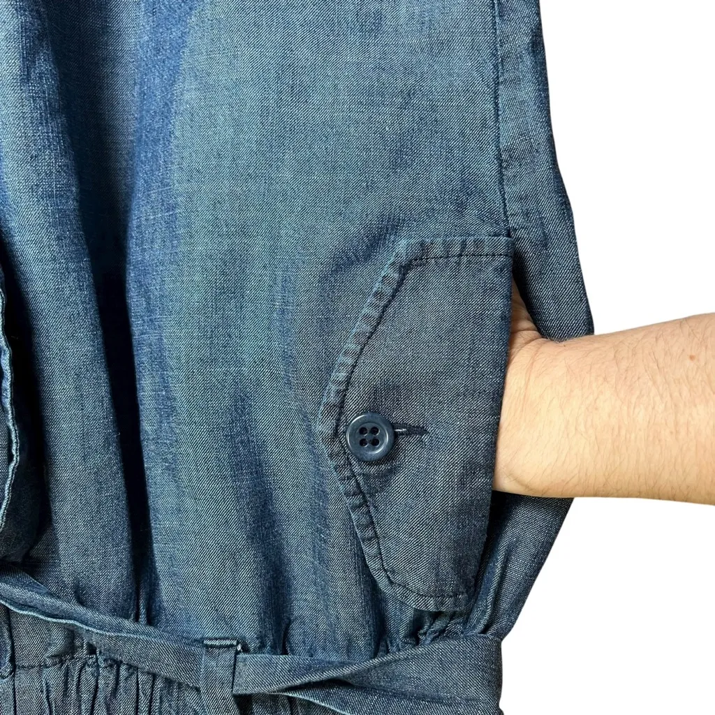 TRINA TURK Serenity High Waist Paper Bag Shorts Linen Blend Chambray Sz Large - Image 7