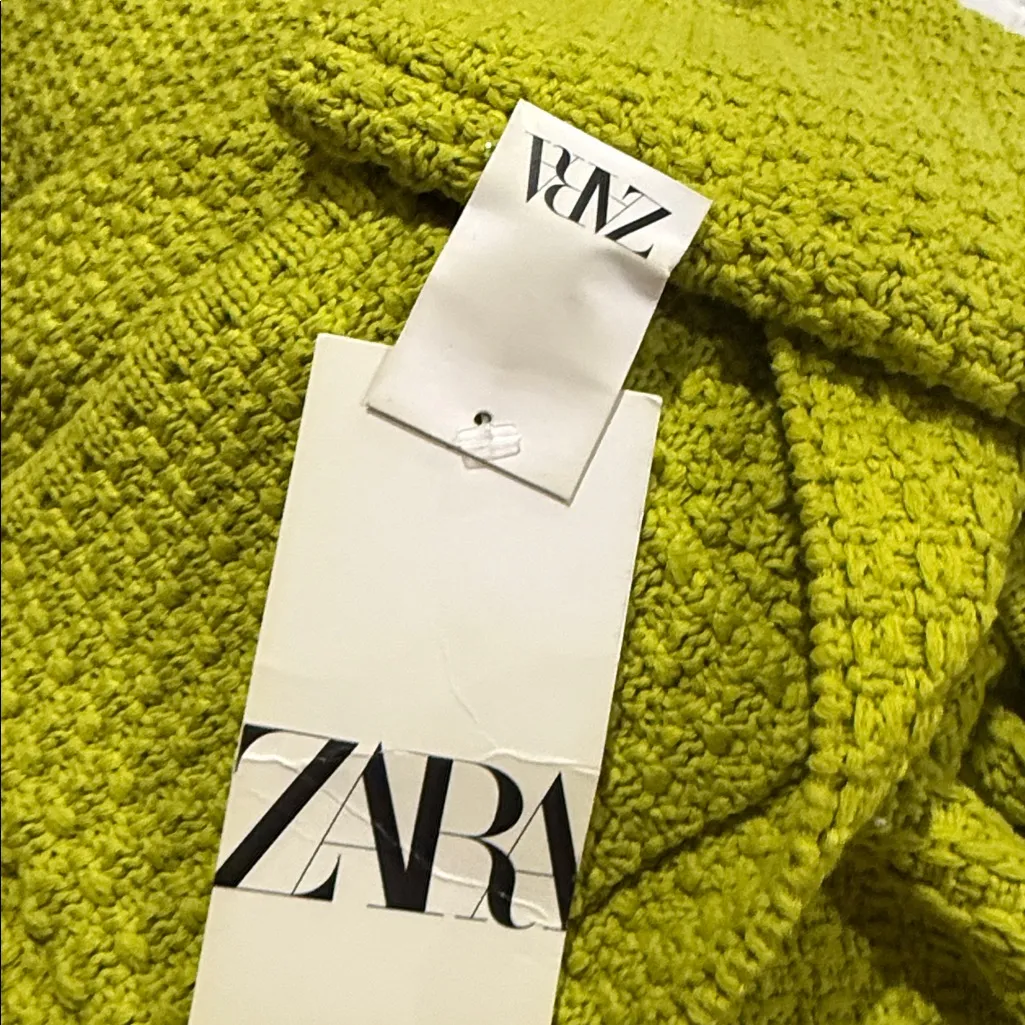 NWT ZARA Lime Green CHUNKY KNIT CARDIGAN WITH PETER PAN COLLAR - Image 10