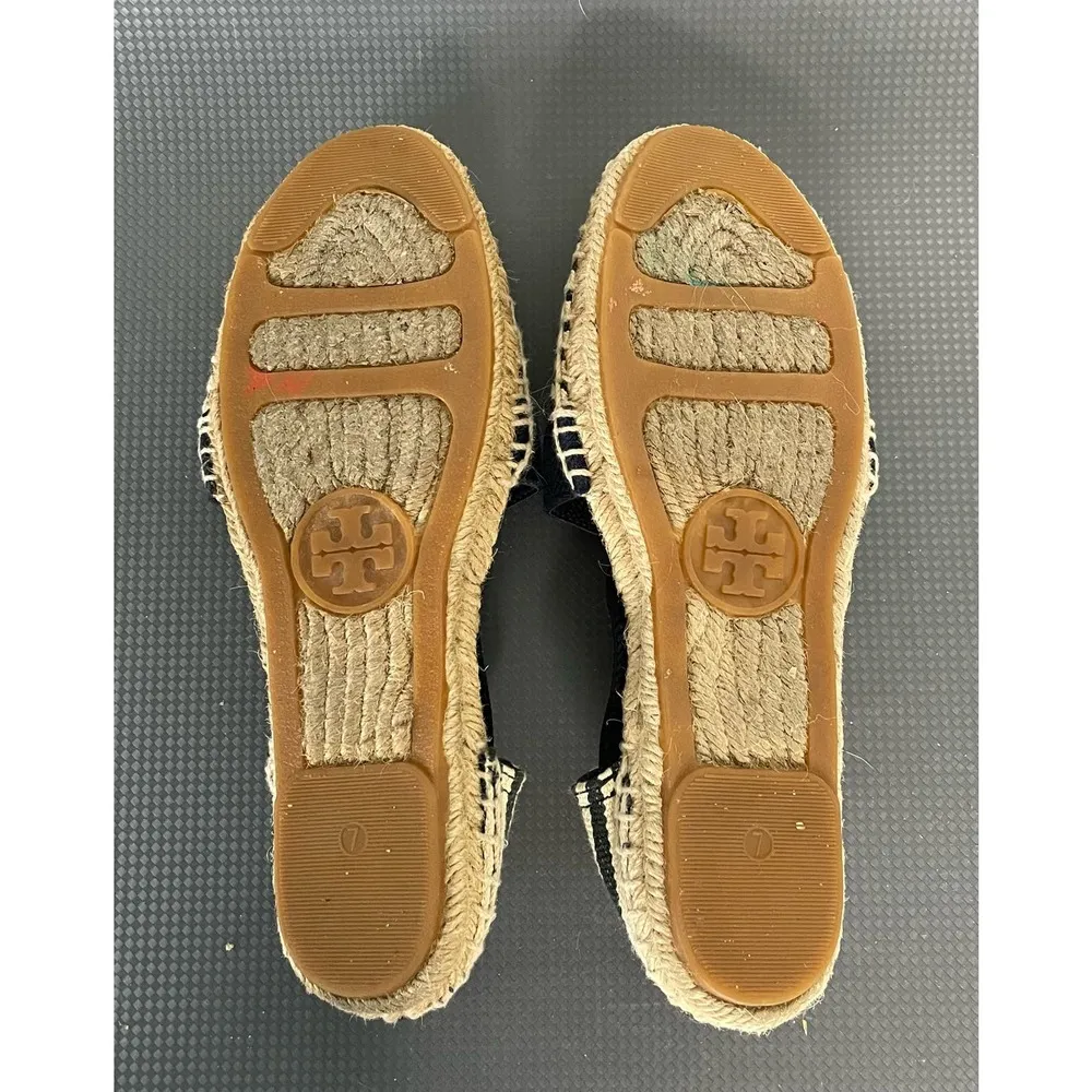 Tory Burch Catalina Canvas Flat Espadrilles Blue White Logo Size 7 - Image 11